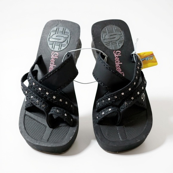 Skechers Cali Womens Cyclers Gleamers Black Studded Thong Sandal NEW US 7 - Picture 1 of 6